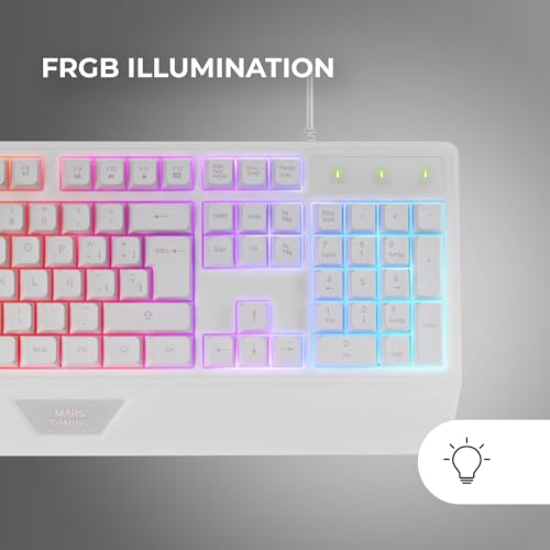 MK124, Tastiera Ergonomica H-Mech, Poggiapolsi Integrato, Illuminazione FRGB Rainbow, Tastiera Gaming Antighosting Avanzata, Tastiera PC Completa Multiplatforma, Lingua Portoghese, Bianco - Tastiera gaming - Immagine 3