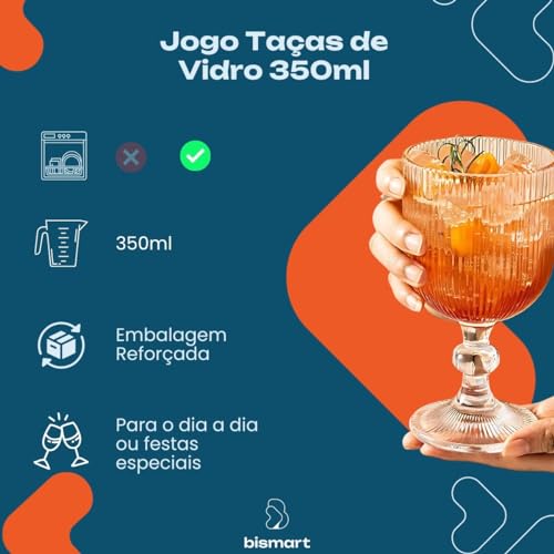 Conjunto de 6 Taças de Vidro Transparente para Água Suco 350ml Mesa Jantar