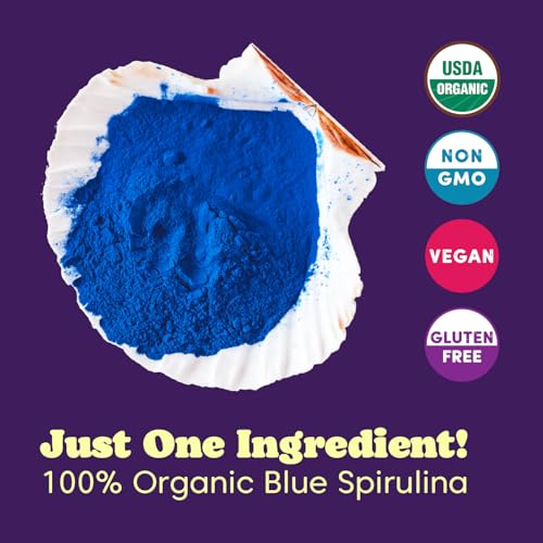 Wilderness Poets, Organic Blue Spirulina - 100% Phycocyanin (.5 oz. Blue Glass Jar) - Natural - No Maltodextrin, Fillers or Preservatives - Smoothies, Desserts, Ice Cream