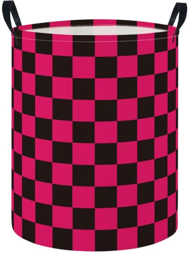 Image of Baby Laundry Hamper Basket Baby Hamper for Nursery Boy and Girl Cute Storage Bin Organizer Boho Room Decor(Pink Black Checkered)