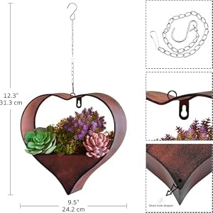 Metal Hanging Planters for Indoor & Outdoor Plants - Heart Shaped Planters for Wall or Window,Garden Patio or Indoor Decor for Women(Cooper) Metal Hanging Planters for Indoor Outdoor Plants 12 Inch Heart Shaped Planters for Wall or WindowGarden or Indoor Decor for WomenCooper