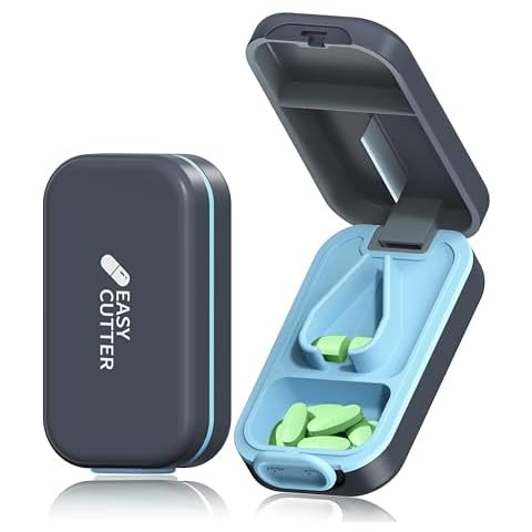 Pill Cutter | Pill Splitter for Small or Large Pills | Design in The USA| Cuts Vitamins | Pill Splitter with Buckle Design Easy to Open | Detachable pad Easy to Clean(‌Azure‌) Cover