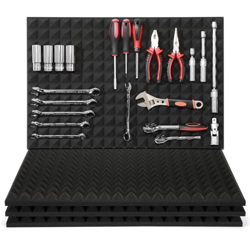 AIRTOON 4PCS Trap Mat Universal Tool Drawer Liners, Heavy Duty Toolbox Drawer Liners, Rolling Tool Chest Liner Foam, Non-Slip Organizer Liner for Toolbox, Cart, Work Bench, 23.62 x 15.75 Inches