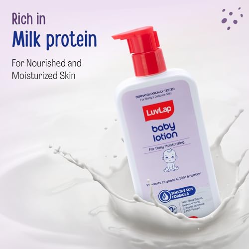Image of LuvLap Baby Lotion with Milk Protein - 400ml, Gentle Daily Lotion for Face & Body, 24 Hour Protection for Sensitive Skin, Ph 5.5, Shea Butter and VIT E, Paraben Free, Dermatologically Tested