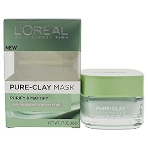 L’Oréal Paris Skincare Pure-Clay Face Mask with Eucalyptus for Oily and Shiny Skin to Purify and Matify, 1.7 Ounce (Pack of 1)