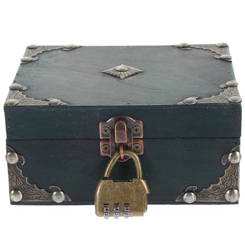 FRCOLOR 小物入れ 宝箱 木製 ジュエリーボックス アンティーク 箱 おもちゃ 財宝 小物入れ インテリア 宝石箱 海賊 レトロ風 小箱 南京錠 ジュエリー収納ボックス 雑貨オーガナイザー(錠前B)