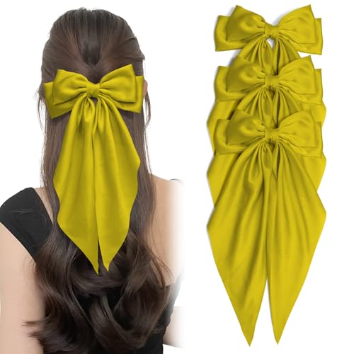 Lazos grandes para cabello de mujer, lazos amarillos miniatura 1