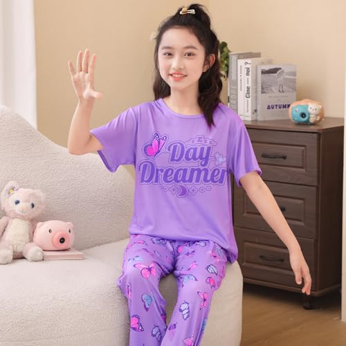 Image of FIOBEE Girls Pajamas Sets 2PCS Summer Pajama Sleepwear Kids Pjs Clothes Short Sleeve for Teen Girl Size 3-14