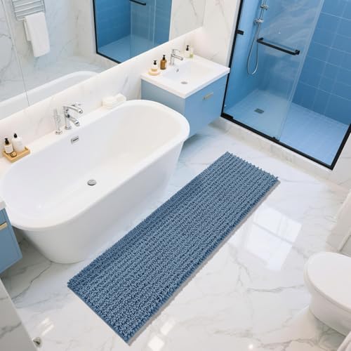 Yimobra Bathroom Runner Rug 70x24 Inch - Extra Long Non Slip Chenille Bath Mat, Soft & Absorbent, Machine Washable Shaggy Hallway Carpet for Vanity Tub Shower, Denim Blue Home Decor Accessories by Yimobra - Used condition - Image 8