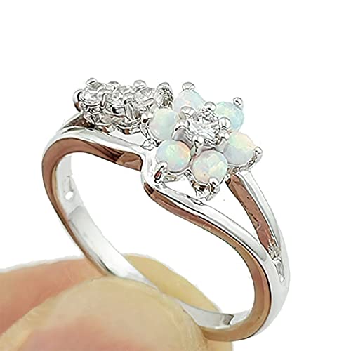 LARDROK Exquisite Round Cut White Created-Opal Stone Flower Created Opal Rings Women Jewelry Birthday Proposal Gift Bridal Engagement Party Band Rings2