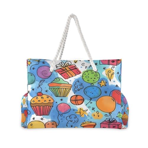 Large Beach Bags Totes Canvas Tote Shoulder Bag Balloon Cake Water Resistant Bags for Gym Travel Daily2