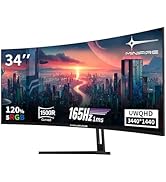 Minifire 34" UWQHD Curved Gaming Monitor 165Hz(DP),3440 x 1440,Curved 1500R,1 ms(MPRT),100Hz(HDMI...
