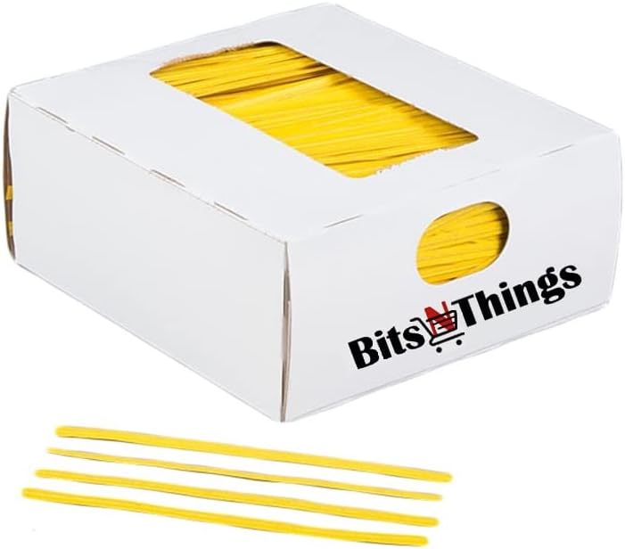 Bits N Things Twist Ties for Bags | Bulk 2000 Pack with Dispenser Box | 4" Coated Wire Ties Reusable Bread (Yellow)