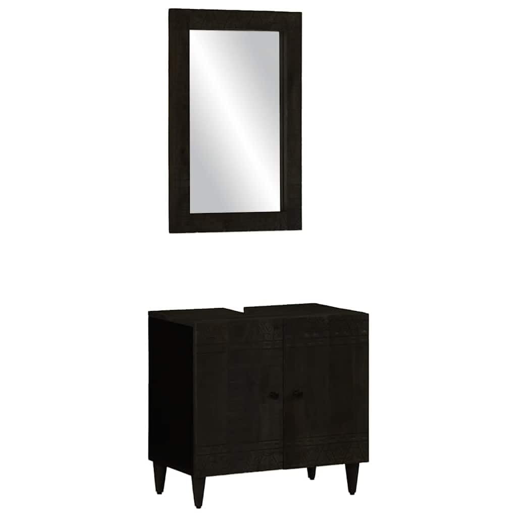 Lot de 2 meubles de salle de bain en bois massif de manguier avec meuble de lavabo et miroir mural, ensemble de meubles de salle de bain imperméables avec espace de rangement, idéal pour les
