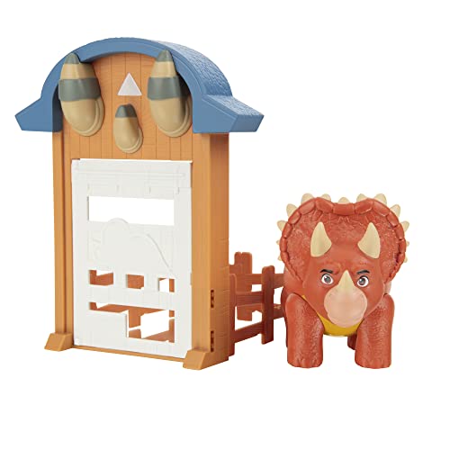 Dino Ranch- Pack Action avec Tricératops-4 pièces de clôture à Relier-Quatre Styles Collectionner-Jouets pour Enfants Comprenant Vos éleveurs...