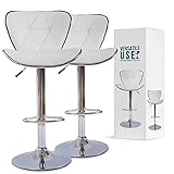 WeSeat Adjustable Bar Stools | Bar Stool Set for Home Kitchen, Bar, Café and More | Polished Chrome Swivel Base and Grade 1 Gas Lift | Adjustable Bar Stool | Set of 2 | Height 35-44” - White
