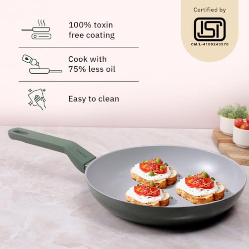Image of Ember Cookware Arcilla Ceramic Frying Pan 24cm | Non Stick Cookware | Non Toxic Pan | ISI Certified | Ceramic Fry Pan for Cooking | PFAS & PTFE Free | 5-Year Warranty | Green