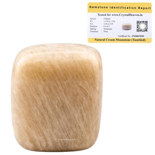 Image of Certified Cream Moonstone Crystal Healing Tumbled Stone, Natural Polished Crystals for DIY Crafts, Manifestation, Meditation, Pooja Feng Shui and Reiki Healing (30 Grams)