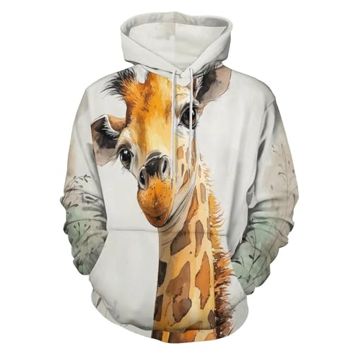 Sweat a capuche homme girafe aquarelle avec poche et impression 3D