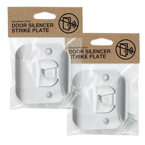 BrainExploder Door Silencer Strike Plate - Flexible, Noise Eliminating Fix for Loud Latches - Fits with No Modifications, Stops Slamming - -20 dB - 4X Quieter - White-Two Pack