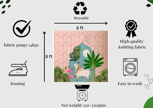 Image of Traditional Backdrop Decoration Cloth |Cow Backdrop Cloth |Traditional Backdrop Cloth |Back Drop Curtain for Decorations (8 8FT) Single Cow Pink (gudi padwa Decoration Backdrop)