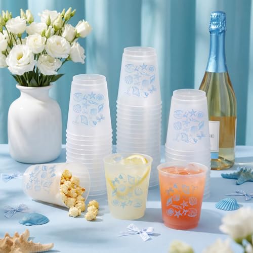 Acellegic 50 Bachelorette Frosted Cups Last Toast on the Coast Clear Frosted Plastic Seashell and Wedding Party Drinkware Reusable Cups Bridal Shower Favors Bach Party Decorations Gift (12oz)