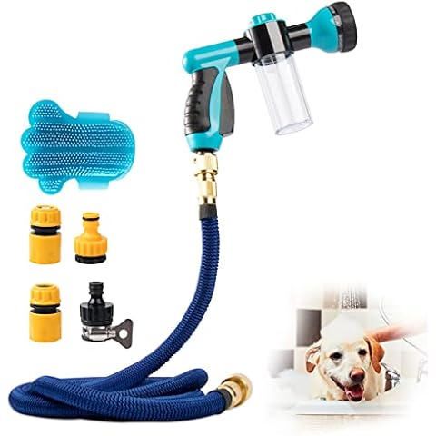 MEWTOGO Pet Bathing Tool Set - 8 Pcs Dog Shower Attachment Include Dog Bathing Sprayer Retractable Hose Connectors and Silicone Brush for Showering Cover