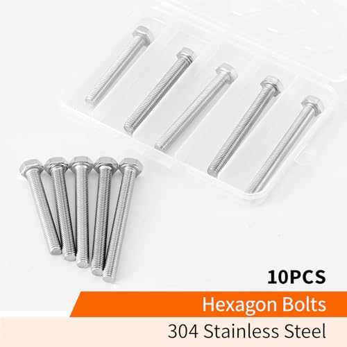Image of M8 x 60mm 65mm 70mm 75mm 80mm Heavy Duty Hexagon Bolts Hex Head Screws, 304 Stainless Steel, Machine Fully Thread, Metric, Bright Finish, Assortment Kit 10PCS