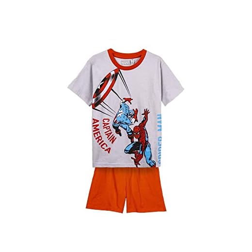 Pijama de Verano de Spiderman y Capitán América para Niño - Diseño Bicolor - Talla 8 Años - Pijama Corto Fabricado en Algodón 100% - Estampado de Superhéroes - Producto Original Diseñado en España