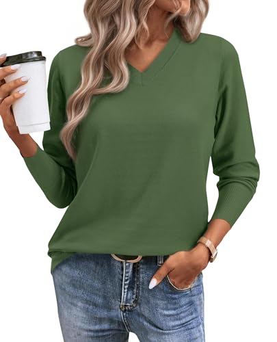 Image of Women's Spring Sweaters 2026 Casual Long Sleeve Pullover V Neck Lightweight Sweatshirts Cute Blouse Tops