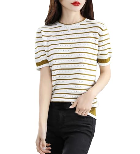 T-shirt décontracté à rayures Kelsiop ample en maille pour femme