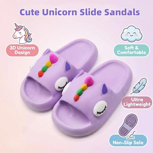 Image of Toddler Little Kids Slides Sandals Unicorn Dinosaur Bunny Beach Pool Shower Slides Anti-Skid Home Bath Slippers Cute Summer Outdoor Shoes for Girls and Boys