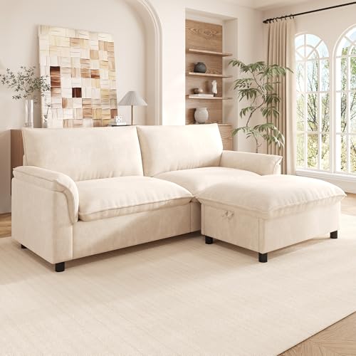 Sofá en la nube de diseño profundo tapizado en chenilla beige premium 6