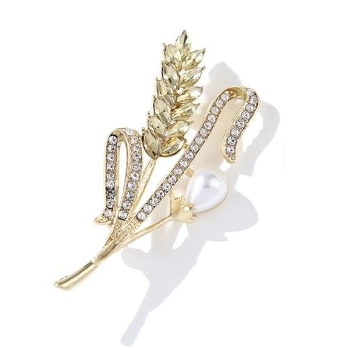 Image of Rhinestone Wheat Brooch for Women Gold Crystal Pearl Wheat Sheaf Brooch Pin Elegant Clothing Hat Bag Accessories Christmas Birthday Party Wedding Costume Jewelry