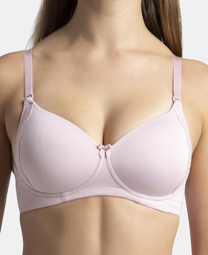 Image of Jockey 1816 Women Wirefree Padded Soft Touch Microfiber Elastane Stretch Full Coverage T-Shirt Bra with Lace Styling