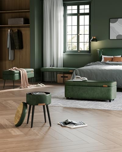 Image of VASAGLE EKHO Collection - Storage Ottoman Bench, Entryway Bedroom Bench, 25 Gallons, Synthetic Leather with Stitching, Mid-Century Modern, Safety Hinges, Loads 660 lb, Forest Green ULOM075C01
