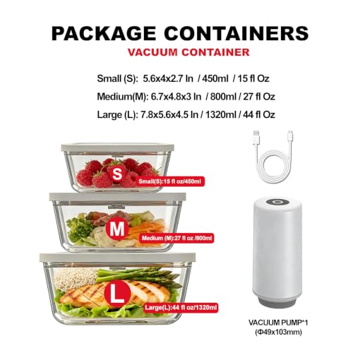 Image of Compact Vacuum Sealer for Food(Powerful Handheld Vacuum Sealer Machine+ 3 Glass Vacuum Containers for Kitchen Travel Fridge Meal Prep, Gifts for Mom, Wife, Chef (15 Oz / 27 Oz / 44Oz)