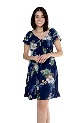 Image of Matchable Family Hawaiian Luau Men Women Girl Boy Clothes in Pineapple Garden Navy