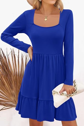 Image of Newshows Women's 2026 Summer Casual Square Neck Ruffle A Line Beach Vacation Sundress Work Business Dress with Pockets