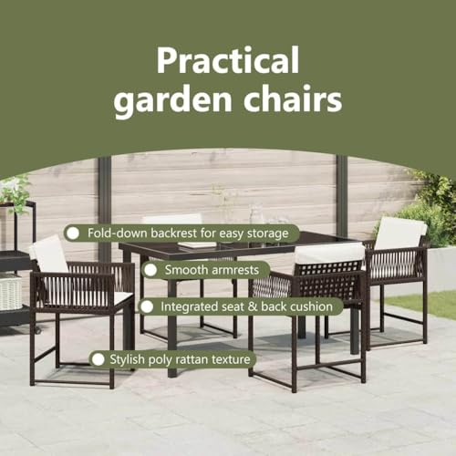 Ensemble de Salle à Manger Jardin 5 pcs en Polyrotin Marron Durable - 6