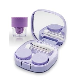 Contact Lens Case with Cleaner Washer, Travel Size Cute Colored Contact Lenses Applicator Removal Tool Kit with Mirror Solution Bottle for Daily Outdoor (Purple)