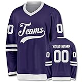 Custom Ice Hockey Jersey Hip Hop Personalized Printed Long Sleeves Hockey Jersey Custom Gift for Men Women Youth Kid,S-6XL,Purple