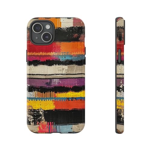 Coque iPhone 15 Plus motif tissé abstrait coloré : protection brillante et antichoc