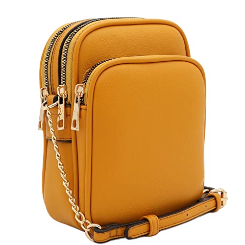 Bolsa tiracolo casual com vários bolsos, Mustard, One Size