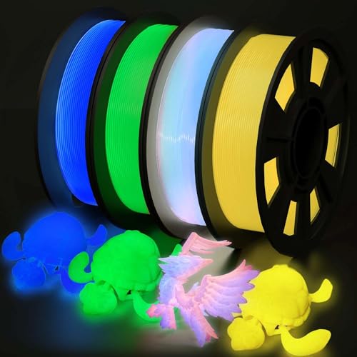 YOUSU 3D Printer Filament Bundle,Glow in The Dark Filament Multicolor 250g X 4 Pack,Green,Yellow,Blue and White to Rainb