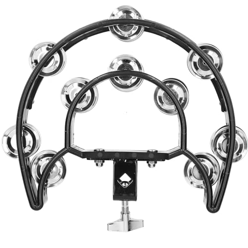 Tambourine Musical Instrument, Multifunctional Hand Bells with Mounting Eye Bolt Hi Hat Tambourine Drum Set for Dance Party Events KTV