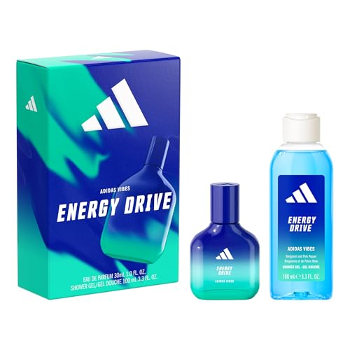 adidas Vibes Energy Drive Giftset 1 fl oz EDP + 3.3 fl oz Shower Gel Notes of Fougere Lavender and Vanilla Unisex Fragrance Long Lasting Sporty Fragrance Travel Size