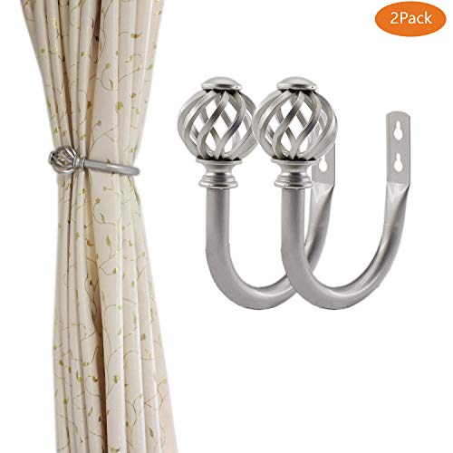 2 Pack Curtain Holdbacks,Ulifestar U Shaped Wall Mounted Curtain Tieback Hooks Drapery Tiebacks Decorative Curtain Hooks Window Treatment Holdbacks Hardware For Home Decor (Silver) #TOP6