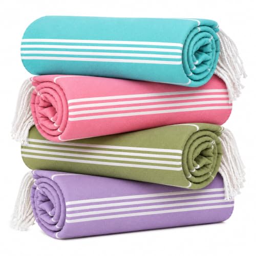 HAVLULAND Oversized Beach Towels, Pack of 4, 72" x40" Striped 100% Cotton