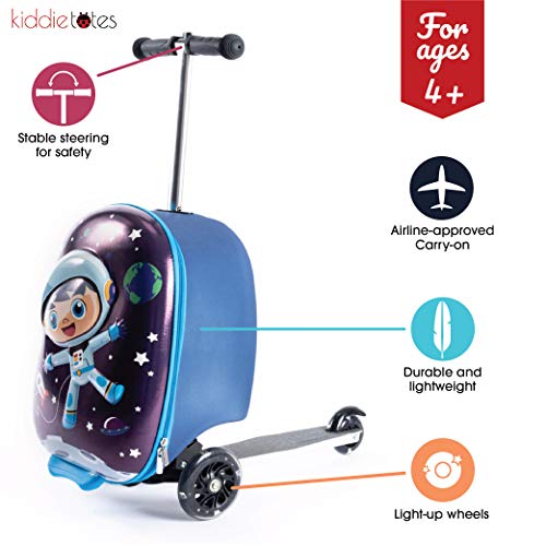 Kiddietotes Mala de mão leve 3D para scooter - rodas com luzes LED, Azul, Spaceboy, Space Boy